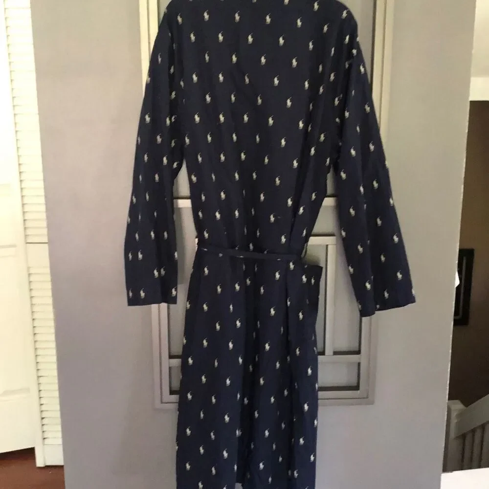 Polo Ralph Lauren printed navy cotton robe men’s size S/M